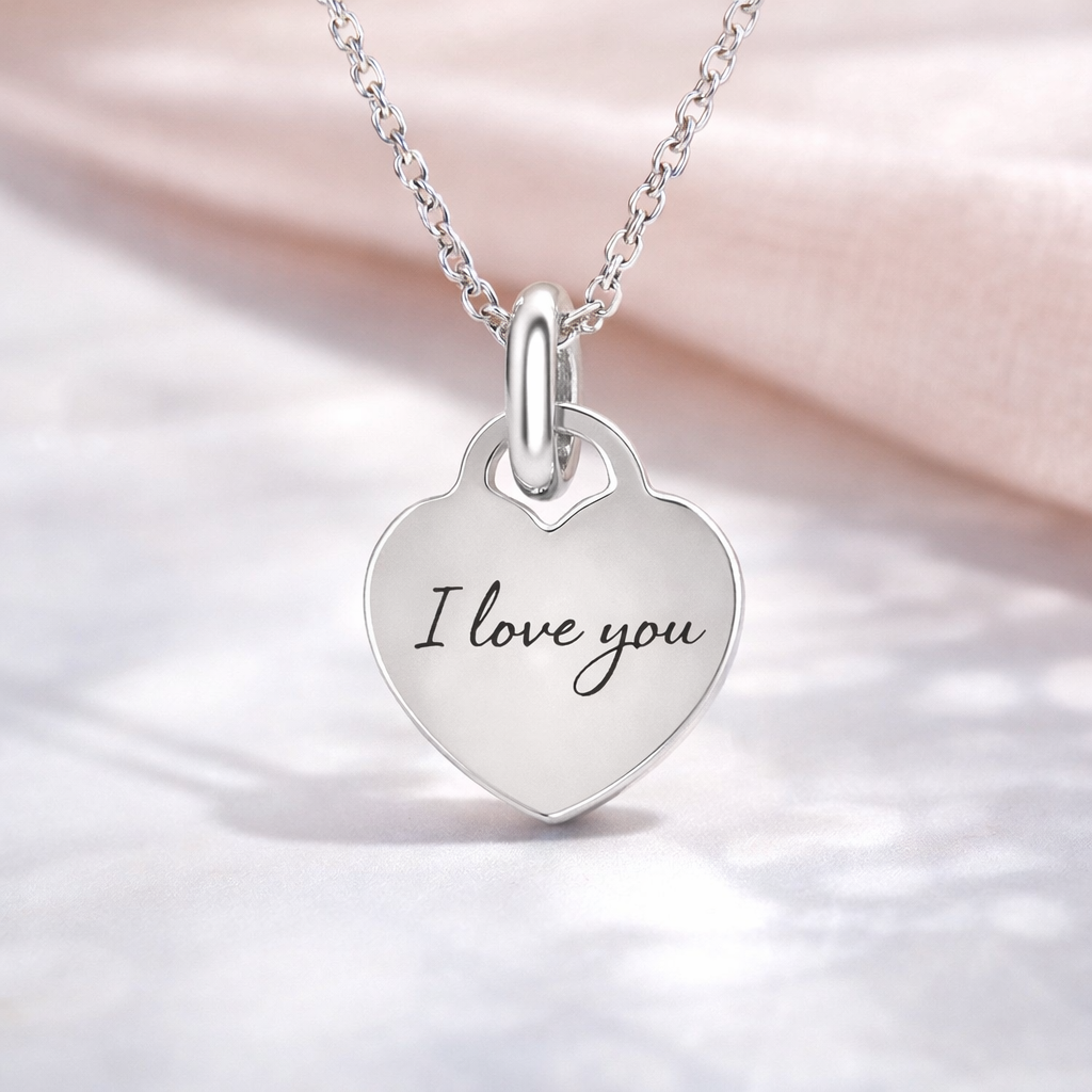 “I Love You” Engraved 925 Sterling Silver Heart Necklace