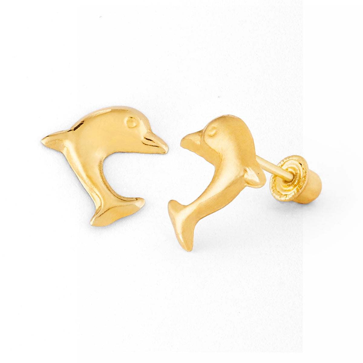 14K Gold Screw Back Dolphin Earring