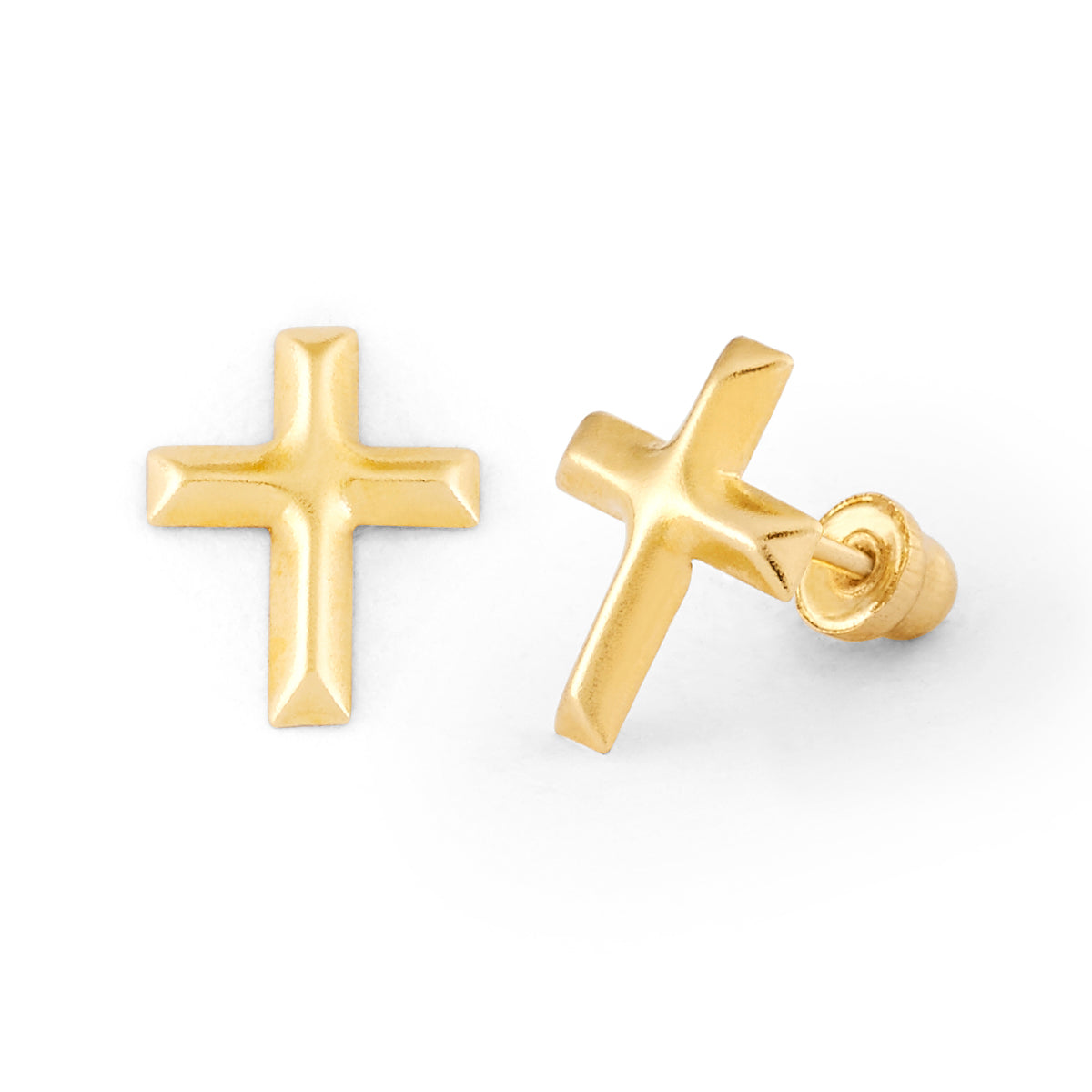 14K Gold Screw Back Cross Earring