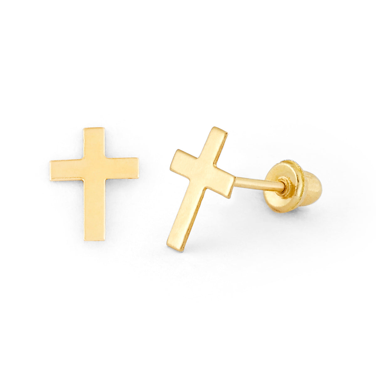 14K Gold Screw Back Cross Earring