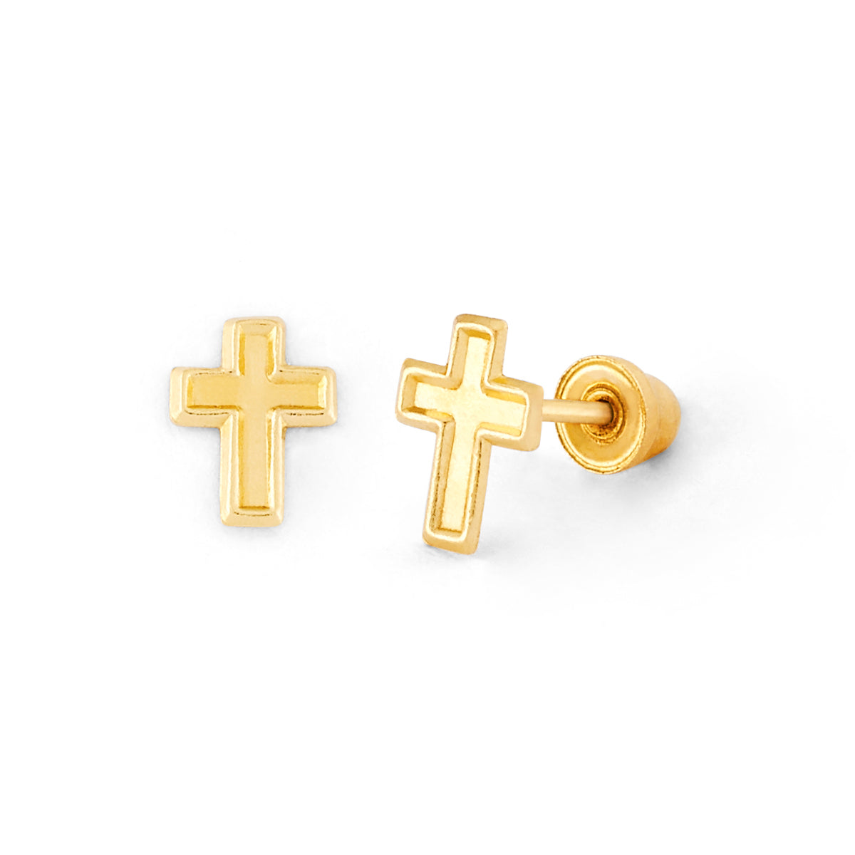 14K Gold Screw Back Cross Earring