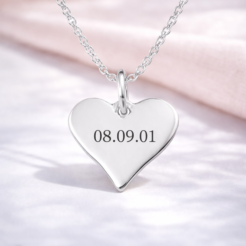 Custom Date Engraved 925 Sterling Silver Heart Necklace