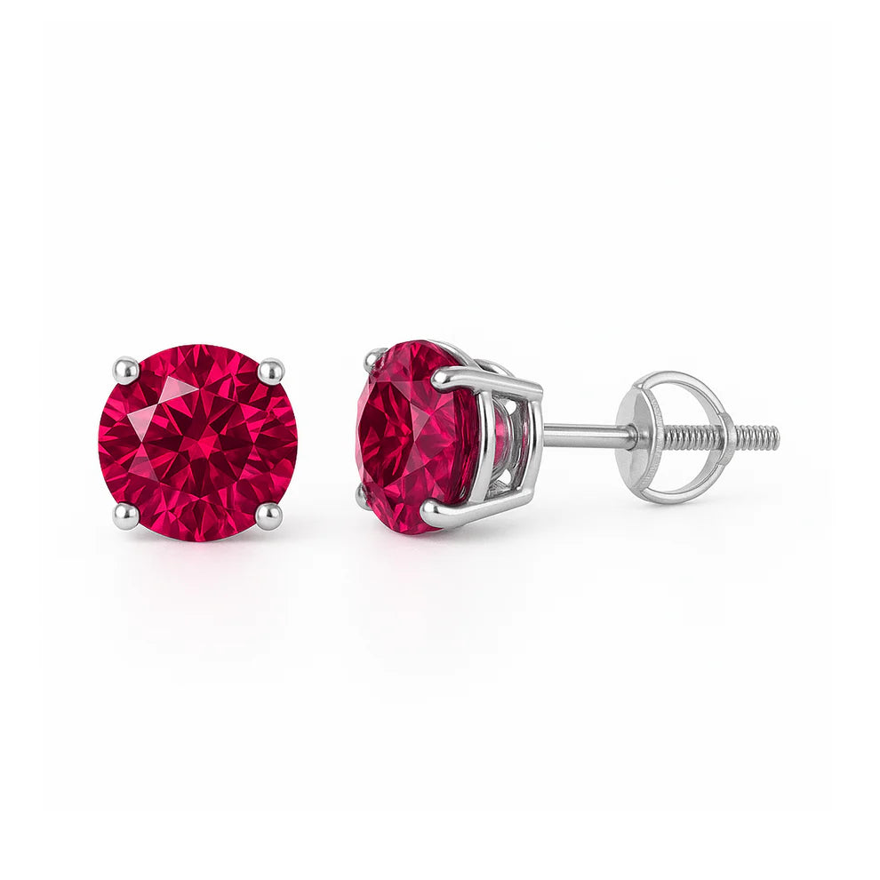Rhodium Plated 925 Sterling Silver Lab Ruby Earrings