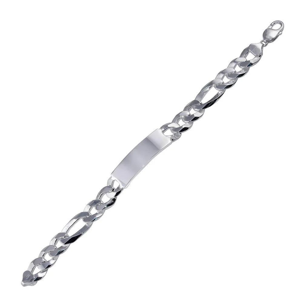 925 Sterling Silver Engravable ID Super Flat Figaro 350 Bracelet 12.9mm