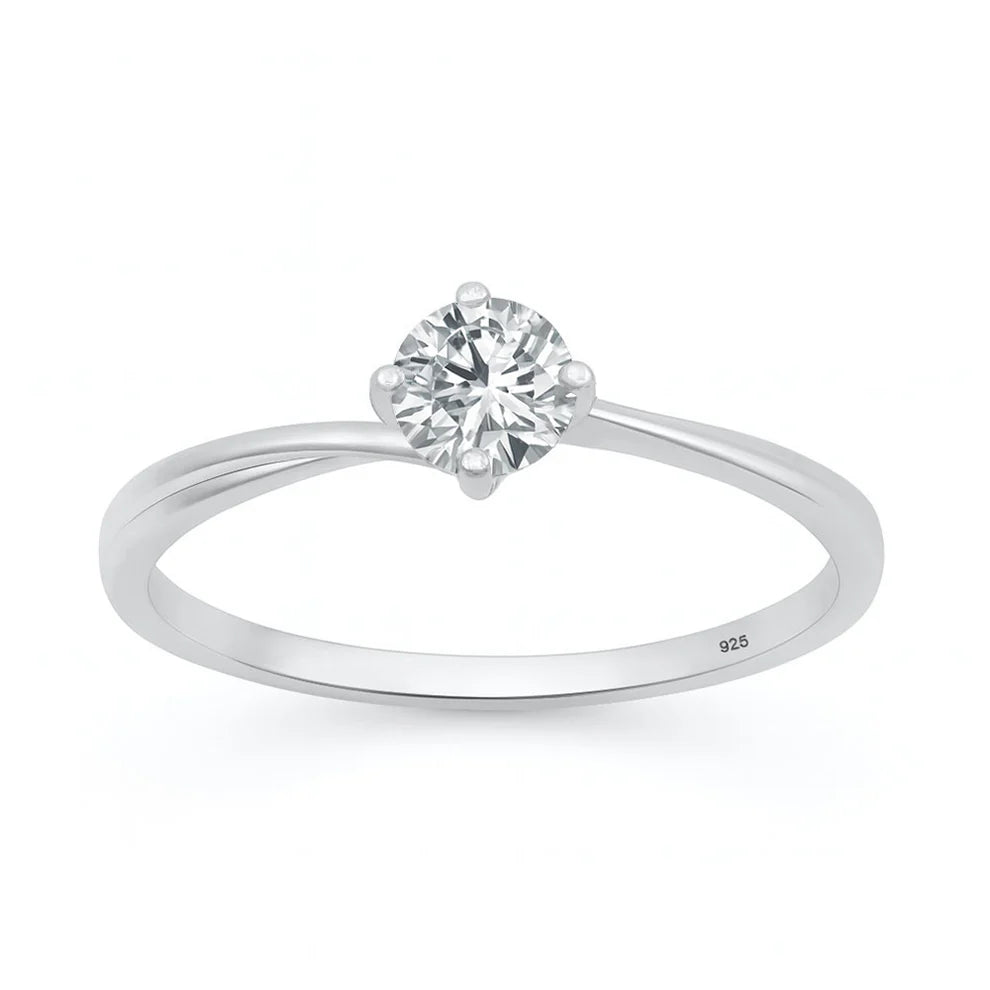 Rhodium Plated 925 Sterling Silver 4mm Lab Diamond Solitaire Ring 0.26ct