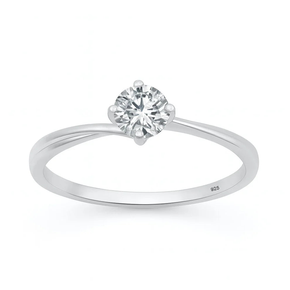 Rhodium Plated 925 Sterling Silver 5mm Lab Diamond Solitaire Ring 0.5ct