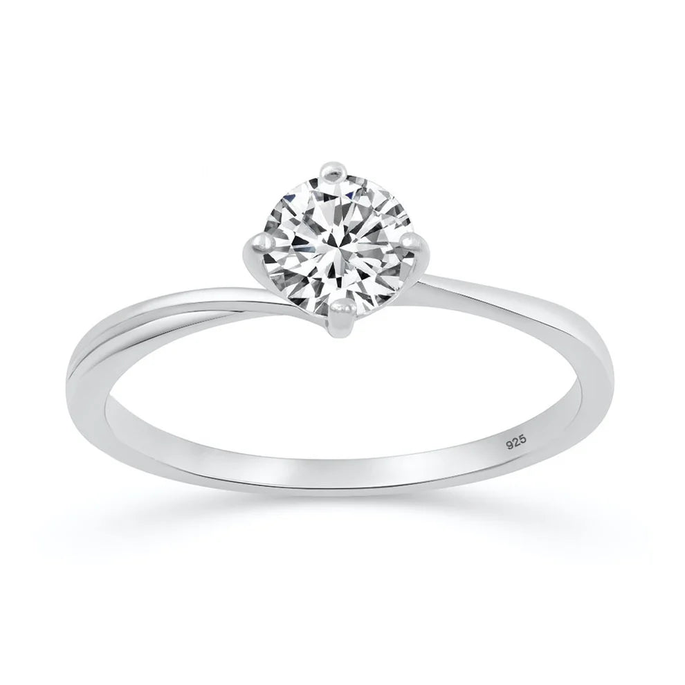 Rhodium Plated 925 Sterling Silver 6mm Lab Diamond Solitaire Ring 0.81ct