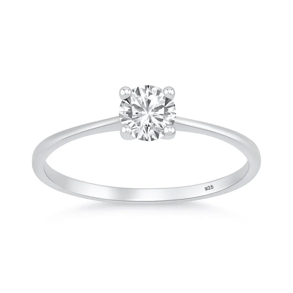 Rhodium plated 925 Silver 5 mm Lab Diamond Solitaire Ring 0.5 carat