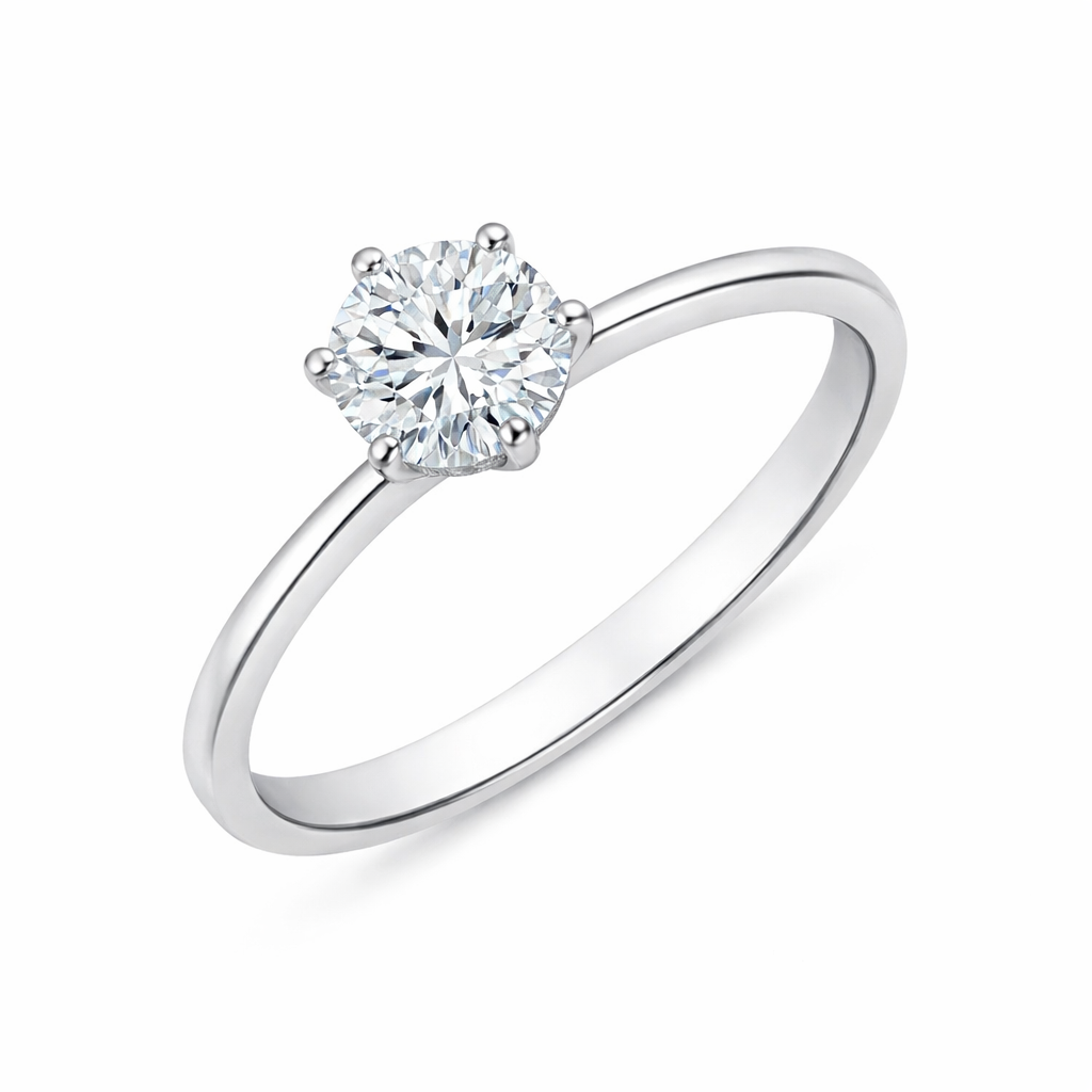 Silver 925 Rhodium Plated 1 Carat Moissanite Solitaire Ring