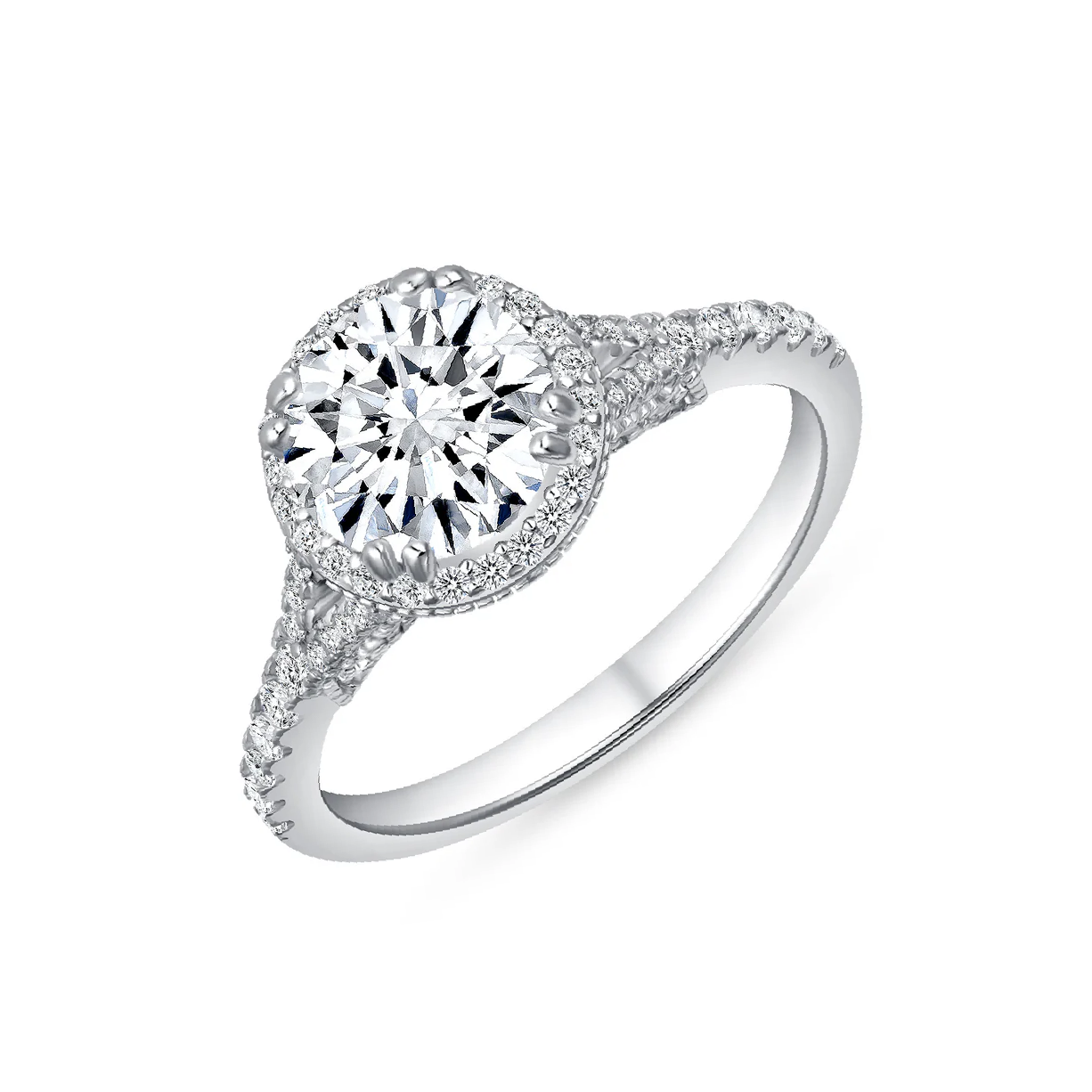 Silver 925 Rhodium Plated 2 Carat Moissanite Round Solitaire Ring
