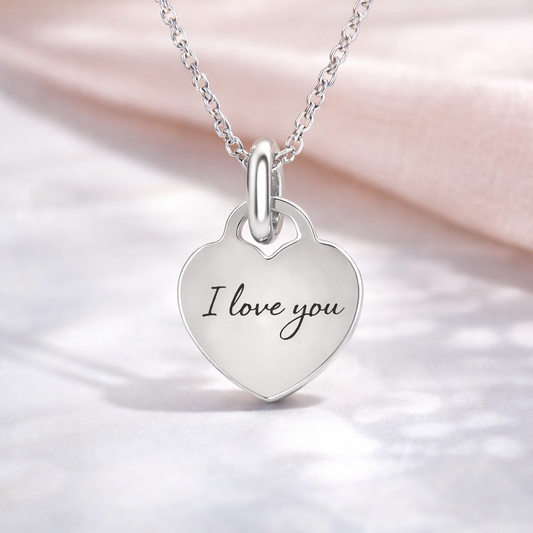 “I Love You” Engraved 925 Sterling Silver Heart Necklace
