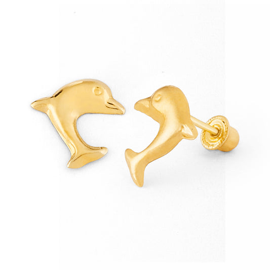 14K Gold Screw Back Dolphin Earring