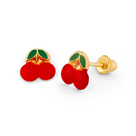 14K Screw Back Cherry Earring