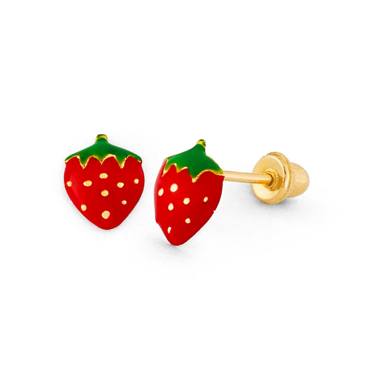 14K Gold Screw Back Strawberry Earring