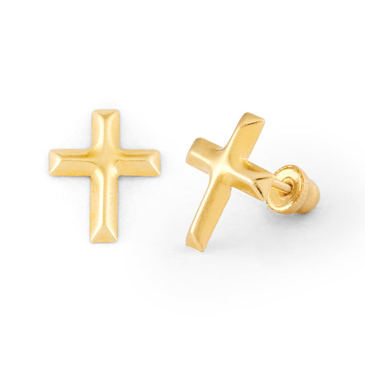 14K Gold Screw Back Cross Earring
