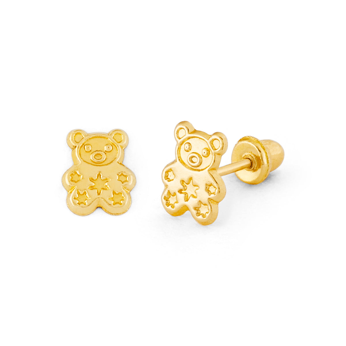14K Gold Screw Back Teddy Bear Earring