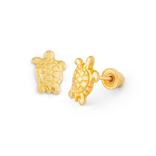 14K Gold Screw Back Sea Turtle Earrings