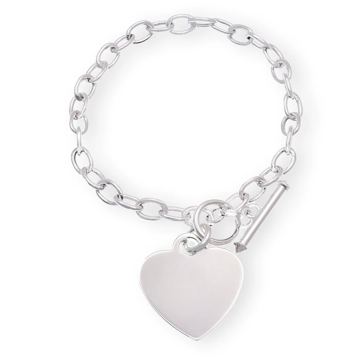 High Polished 925 Silver Engravable Heart Bracelet