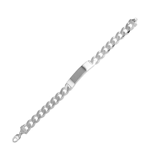 Silver 925 Engravable ID Super Flat Curb 250 Bracelet 10mm