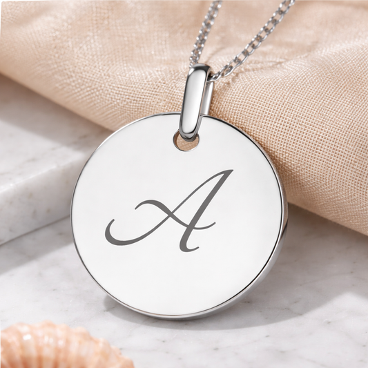 Personalized Initial Engraved 925 Sterling Silver Disc Necklace