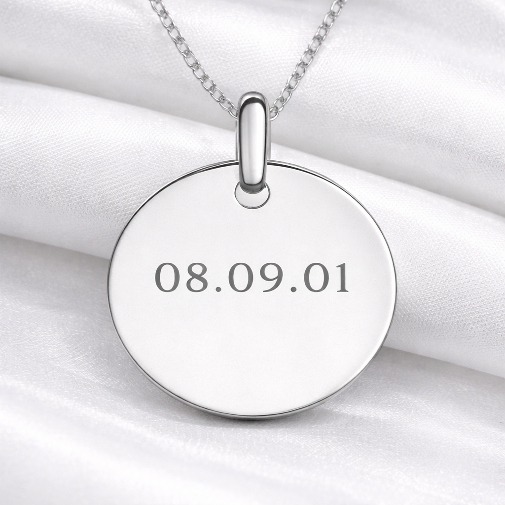 Custom Date Engraved 925 Sterling Silver Disc Necklace