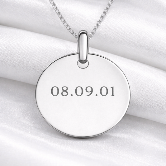 Custom Date Engraved 925 Sterling Silver Disc Necklace