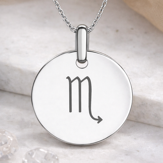 Zodiac Sign Engraved 925 Sterling Silver Disc Necklace