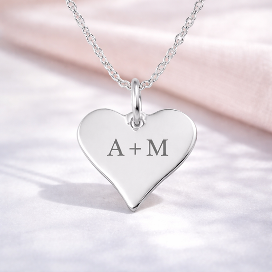 Couple Initials Engraved 925 Sterling Silver Heart Pendant