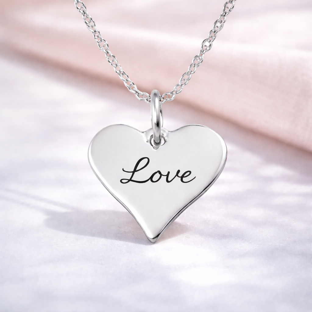Love Engraved 925 Sterling Silver Heart Necklace