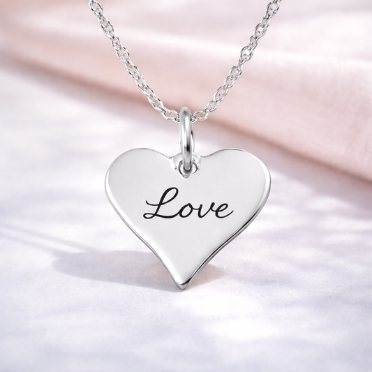 Love Engraved 925 Sterling Silver Heart Necklace