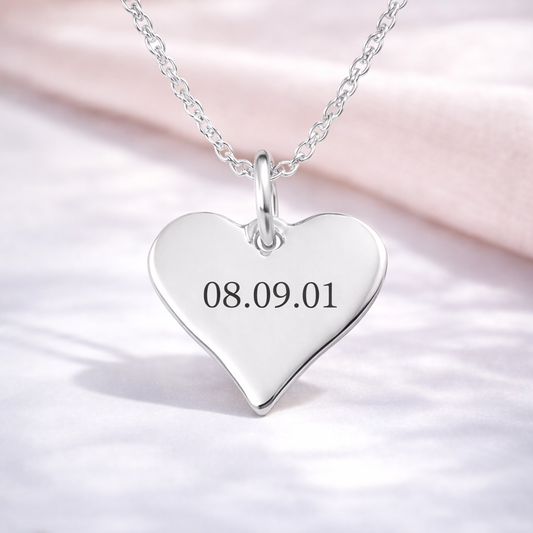 Custom Date Engraved 925 Sterling Silver Heart Necklace