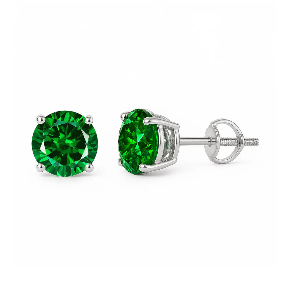 Rhodium Plated 925 Sterling Silver Lab Emerald Earrings