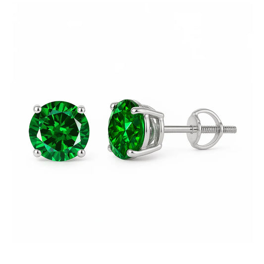 Rhodium Plated 925 Sterling Silver Lab Emerald Earrings