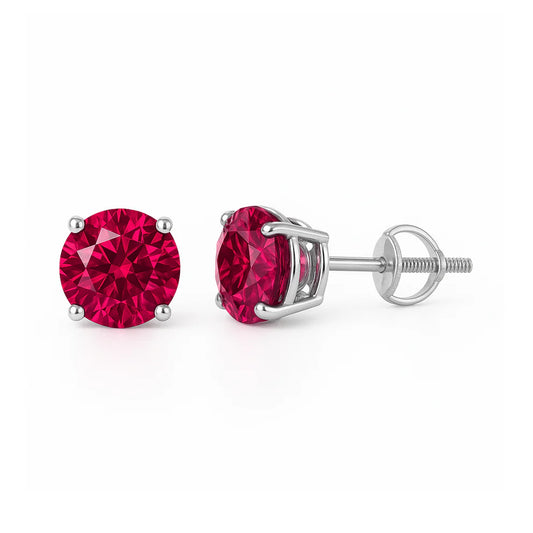 Rhodium Plated 925 Sterling Silver Lab Ruby Earrings