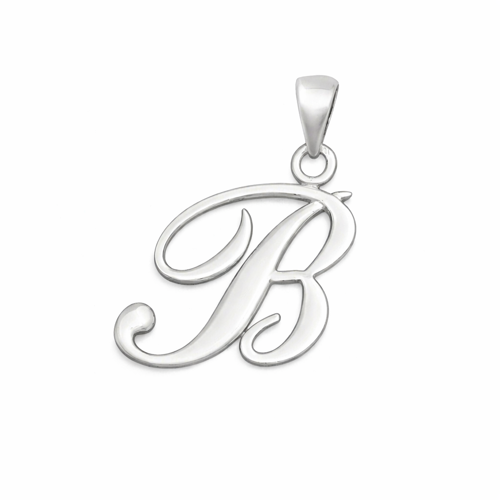 Rhodium plated 925 Silver Initial Pendants 30mm