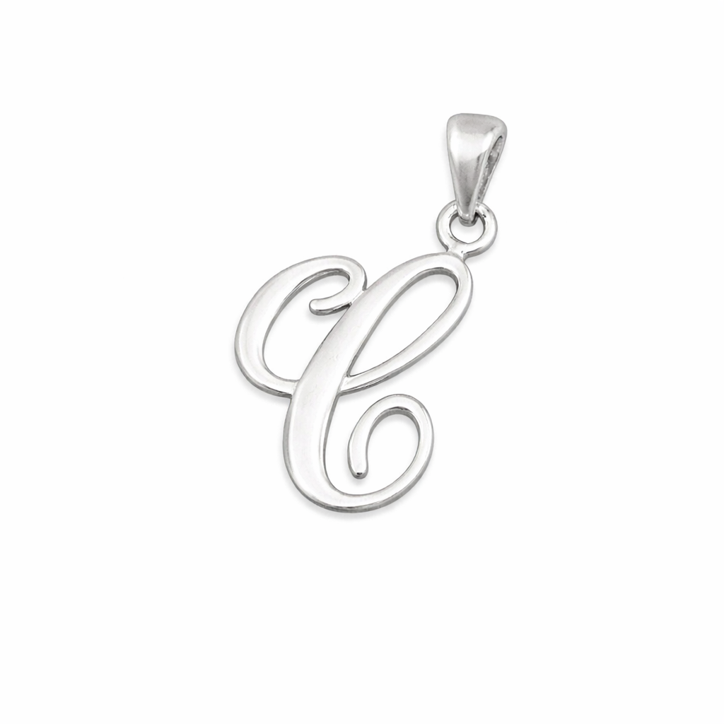 Rhodium plated 925 Silver Initial Pendants 30mm