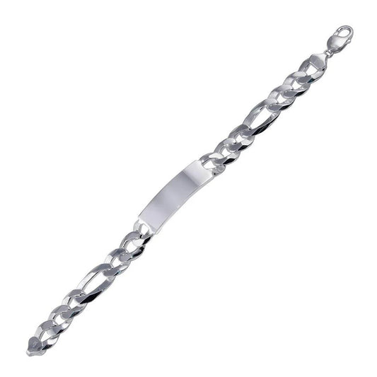 925 Sterling Silver Engravable ID Super Flat Figaro 350 Bracelet 12.9mm