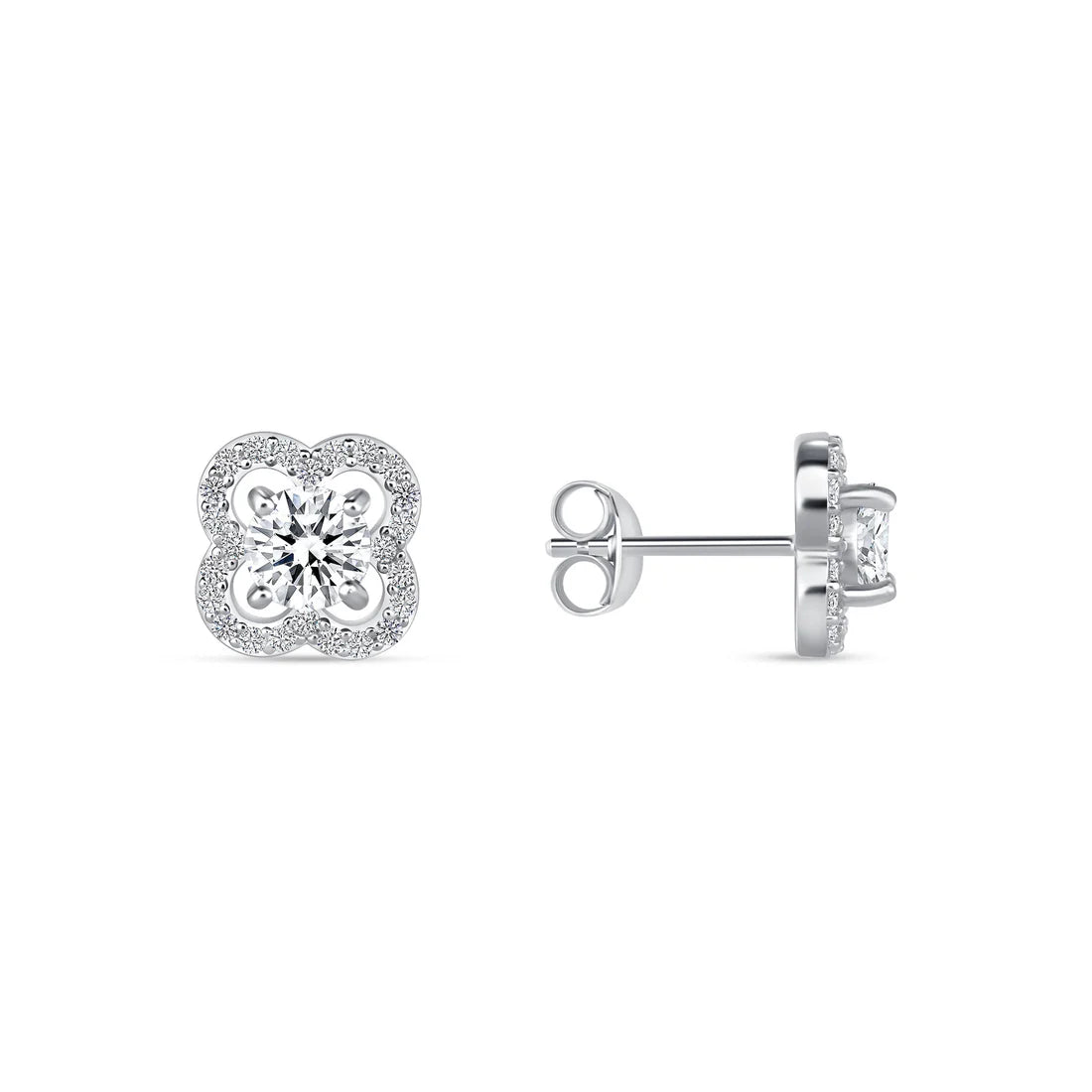 Silver 925 Rhodium Plated 5 mm Round Flower Moissanite Stud Earring