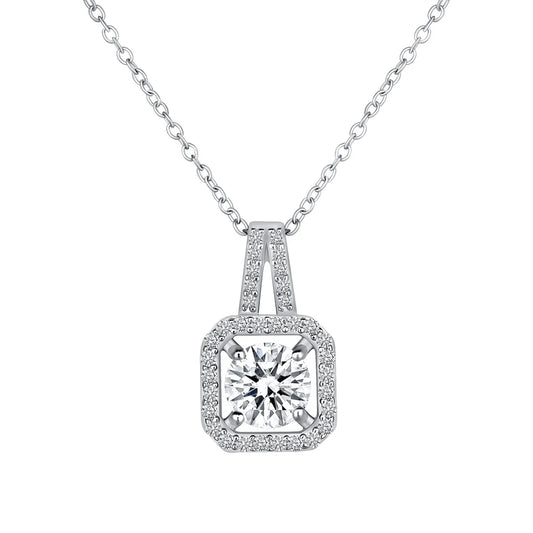 Silver 925 Round 1 Carat Moissanite Square 16" Necklace