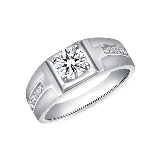 Silver 925 Rhodium Plated 1 Carat Moissanite Solitaire Men's Ring
