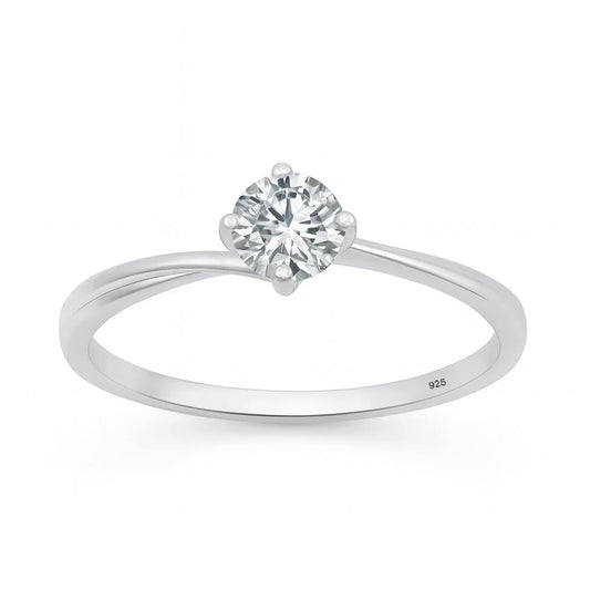 Rhodium Plated 925 Sterling Silver 5mm Lab Diamond Solitaire Ring 0.5ct
