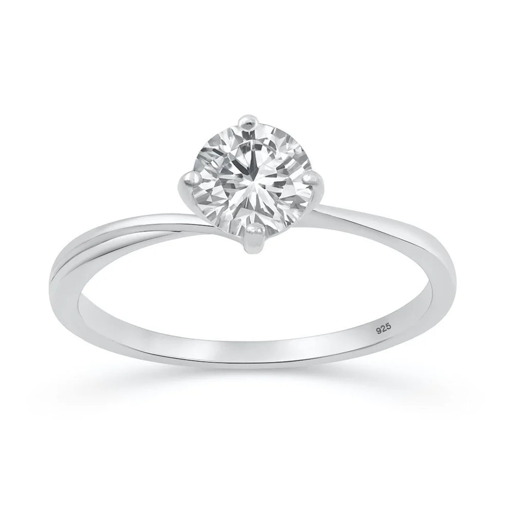Rhodium Plated 925 Sterling Silver 4mm Lab Diamond Tension Set Ring 0.26ct