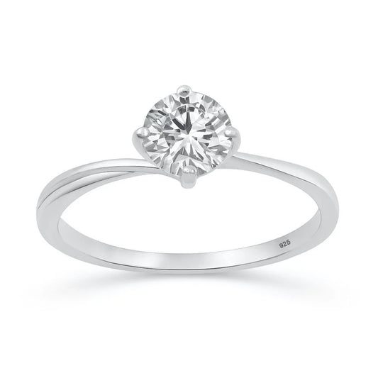 Rhodium Plated 925 Sterling Silver 4mm Lab Diamond Tension Set Ring 0.26ct