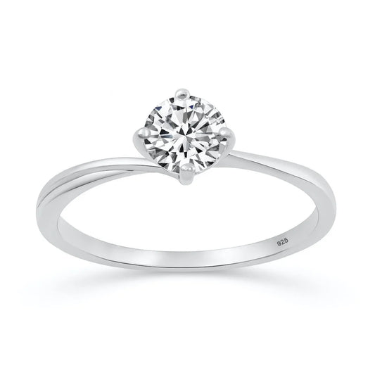 Rhodium Plated 925 Sterling Silver 6mm Lab Diamond Solitaire Ring 0.81ct