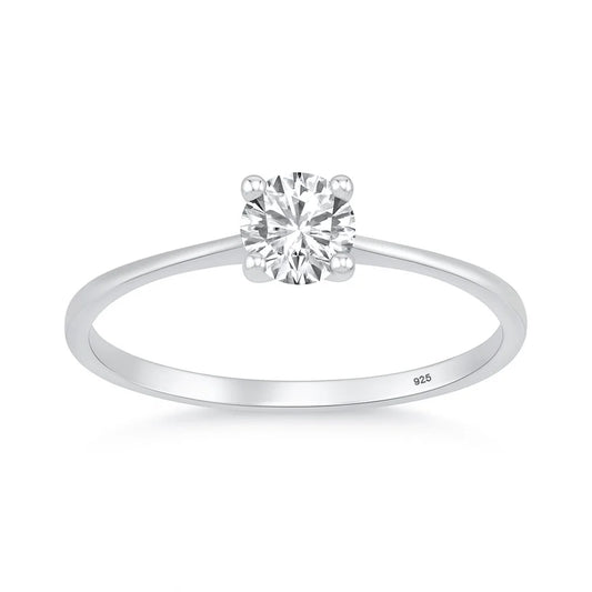 Rhodium plated 925 Silver 5 mm Lab Diamond Solitaire Ring 0.5 carat