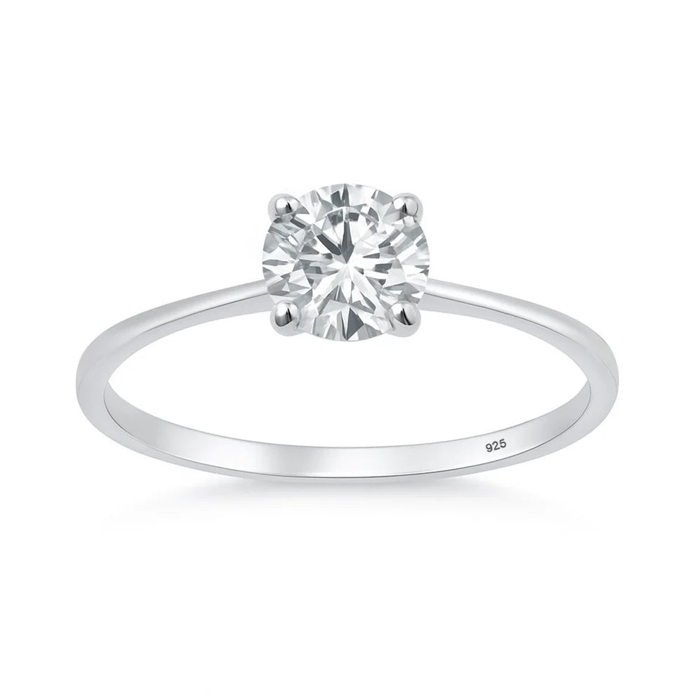 Rhodium plated 925 Silver 6mm Lab Diamond Solitaire Ring 0.81ct