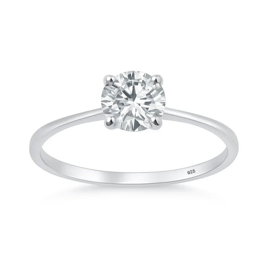 Rhodium plated 925 Silver 6mm Lab Diamond Solitaire Ring 0.81ct