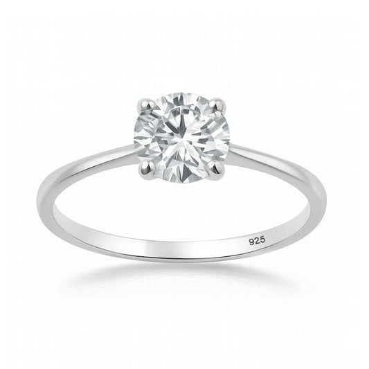 Rhodium plated 925 Silver 6.5 mm Lab Diamond Solitaire Ring 1.04ct