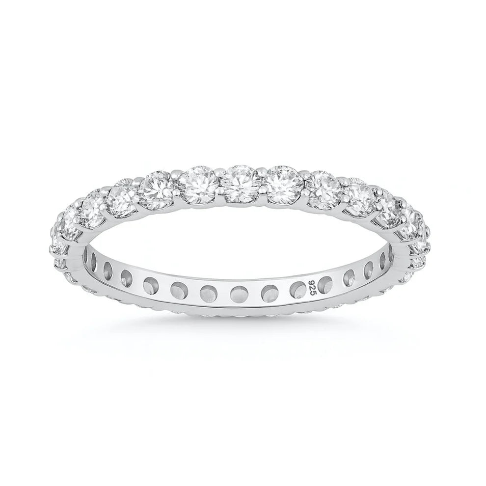 Rhodium Plated 925 Silver 2.5 mm Lab Diamond Eternity Band Ring 1.4 ct