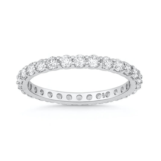 Rhodium Plated 925 Silver 2.5 mm Lab Diamond Eternity Band Ring 1.4 ct
